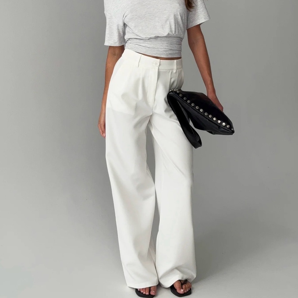Princess Polly Cream High-Waist Wide Leg Trousers
